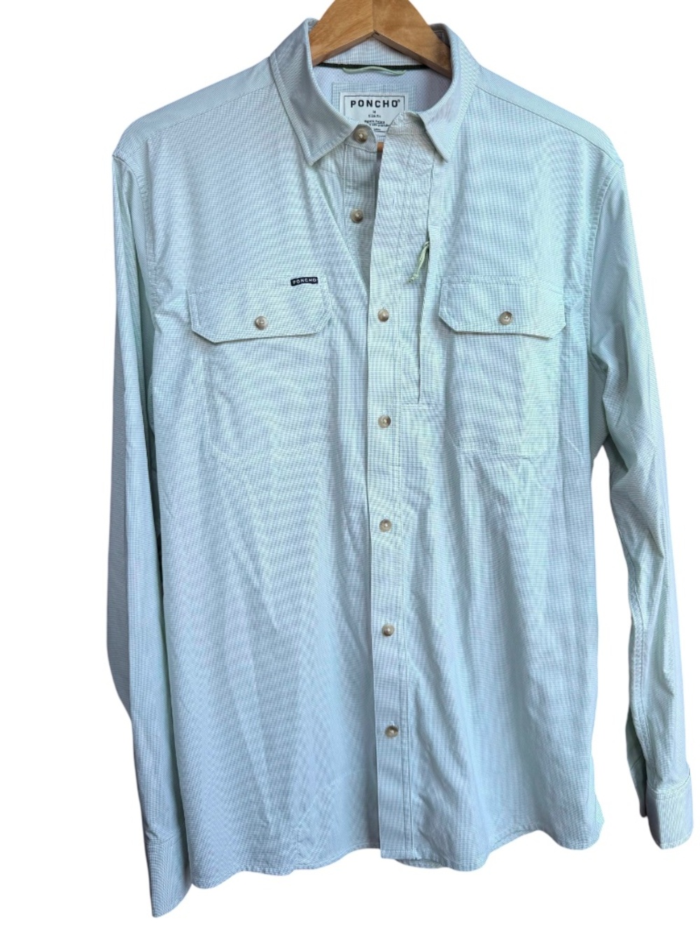 Poncho The Topwater Long Sleeve Turf Green Microcheck Button Down Shirt Sz M